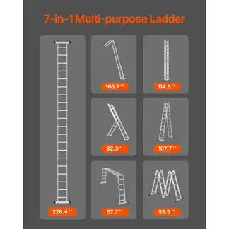 VEVOR Mehrzweckleiter, 7-in-1-Multifunktionsleiter, A-Rahmen, 5-Stufen-Teleskopleiter, Leitergerüst 5750 mm, verstellbare Hochleistungsleiter, 150 kg Tragkraft, für den Außenbereich zu Hause VEVOR Mehrzweckleiter, 7-in-1-Multifunktionsleiter, A-Rahmen, 5-Stufen-Teleskopleiter, Leitergerüst 5750 mm, verstellbare Hochleistungsleiter, 150 kg Tragkraft, für den Außenbereich zu Hause