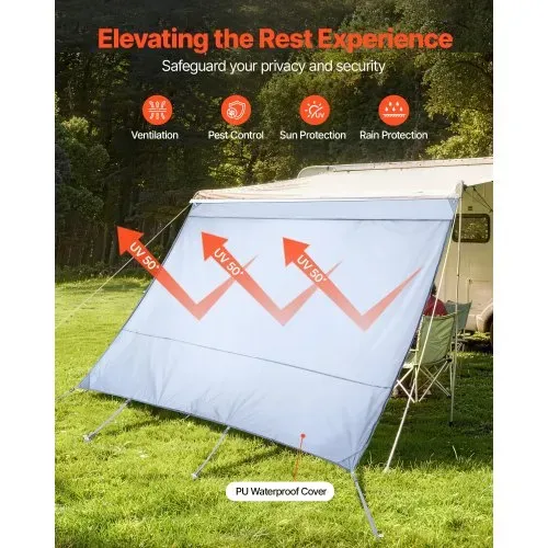 VEVOR Sonnenschutz (2 x 3,3 m) für Markisen (3,5 m), Markisen-Vorderwand mit UV50+ & Reißverschluss-PU-Bezug & Doppelt Genähtem Polyester-Netzgewebe, Regenschutz für Wohnmobil, Camping & Wohnwagen – Bild 3