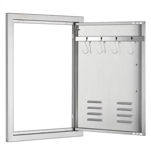 VEVOR Grill-Zugangstür, 610 x 431 mm, Einzelne Außenküchentür, Flächenbündig Montierte Edelstahltür, Vertikale Wandtür mit Griff, Lüftungsschlitzen und Haken, für Grillinsel, Grillstation – Bild 10
