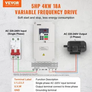VEVOR Frequenzumrichter VFD 5 PS 4 kW 18 A 1/3 Phasen AC 220 V Eingang auf 3 Phasen AC 0–220 V Ausgang Frequenzumwandler 50/60 Hz Eingang 0–2000 Hz Ausgang VFD zur Drehzahlregelung des Spindelmotors VEVOR Frequenzumrichter VFD 5 PS 4 kW 18 A 1/3 Phasen AC 220 V Eingang auf 3 Phasen AC 0–220 V Ausgang Frequenzumwandler 50/60 Hz Eingang 0–2000 Hz Ausgang VFD zur Drehzahlregelung des Spindelmotors