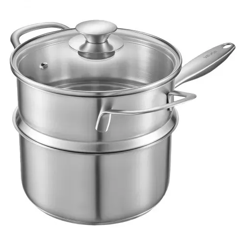 VEVOR Kochtopf Großraumtopf 2,37 L mit Glasdeckel & Dampfschicht, Suppentopf Gemüsetopf mit ergonomischem Griff, Milchtopf aus Edelstahl Gemüsetopf Silber spülmaschinengeeignete Soßentopf – Bild 8