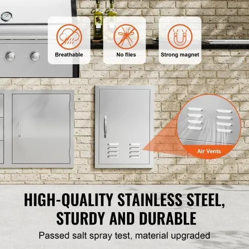 VEVOR Grill-Zugangstür, 610 x 431 mm, Einzelne Außenküchentür, Flächenbündig Montierte Edelstahltür, Vertikale Wandtür mit Griff, Lüftungsschlitzen und Haken, für Grillinsel, Grillstation – Bild 2
