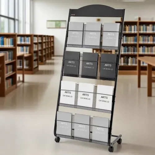 VEVOR faltbarer Prospektständer Zeitschriftenständer mit 4 Taschen, rollbarer Literaturständer Kataloghalter Schrägsteller, Buchständer Bodenaufsteller für Messe, Büroshows, Ausstellung – Bild 7