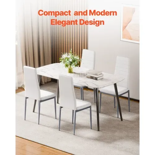 VEVOR moderner Esszimmerstuhl (4 Stk.) eleganter gepolsterter Leder-Beistellstuhl (136 kg belastbar) für Esstische, platzsparender Küchentischstuhl mit dicken Kissen & Metallbeinen, Weiß Cafeteria – Bild 5