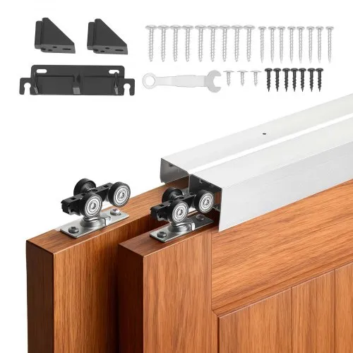 VEVOR Schiebetürbeschlag-Set 1219 mm, Doppelschiebetürschiene aus Aluminiumlegierung, 2-türiges Schiebetürsystem für Einzeltüren (25–45 mm Dicke / 610 mm Breite), Leichtgängig & Leise VEVOR Schiebetürbeschlag-Set 1219 mm, Doppelschiebetürschiene aus Aluminiumlegierung, 2-türiges Schiebetürsystem für Einzeltüren (25–45 mm Dicke / 610 mm Breite), Leichtgängig & Leise