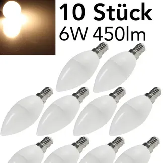 LED Kerzenlampe E14 “K50 Promo” 10er-Set 3000k, 450lm, 230V/6W, 160°, warmweiß LED Kerzenlampe E14 “K50 Promo” 10er-Set 3000k, 450lm, 230V/6W, 160°, warmweiß