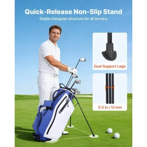 VEVOR Golfbag mit 7-Facher Einteilung, Golftasche mit Standfüßen Doppelschultergurt Durchgehenden Trennfächern Regenhaube Stautaschen, Caddybag aus Polyester für Herren Damen Golf Cartbag – Bild 3