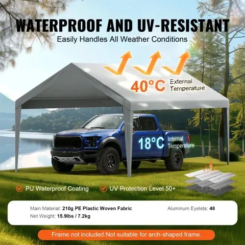 VEVOR Garagenzelt, 3,6 x 6 m, Garagendachzelt, Unterstandplane, wasserdicht und UV-geschützt, einfache Installation mit Spanngurten, grau (nur Dachabdeckung, Rahmen nicht im Lieferumfang enthalten) – Bild 2