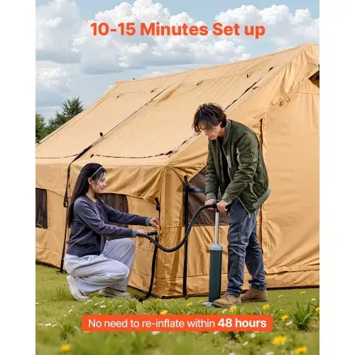 VEVOR Aufblasbares Zelt für Camping 8-12 Personen mit Handpumpe, 4,8x3,6x2,2 m Glamping-Zelt mit 2 Oberlichtern, Baldachin, Ofenanschluss, 2 Türen & Netzfenstern, Aufbewahrungstasche – Bild 3