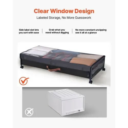 VEVOR Unterbettkommode Unterbettaufbewahrungstasche aus Oxford-Gewebe 2 Stk. rollbar (915 x 460 x 185 mm) Unterbettbehälter mit transparentem Deckel, mobile Aufbewahrungsbox für Kleidung Schuhe – Bild 3