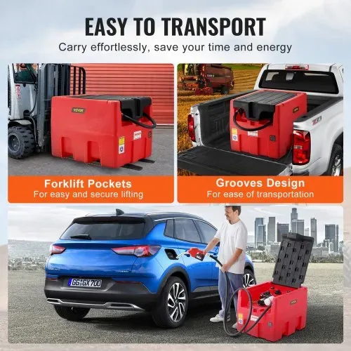VEVOR Tragbarer Diesel- und Benzintank, 48 Gallonen, 10,6 GPM Durchflussrate, Dieselkraftstofftank mit 12 V elektrischer Transferpumpe, 13,1 Fuß Schlauch, automatische Tankdüse, Transfertank für einfachen Kraftstofftransport, rot – Bild 5