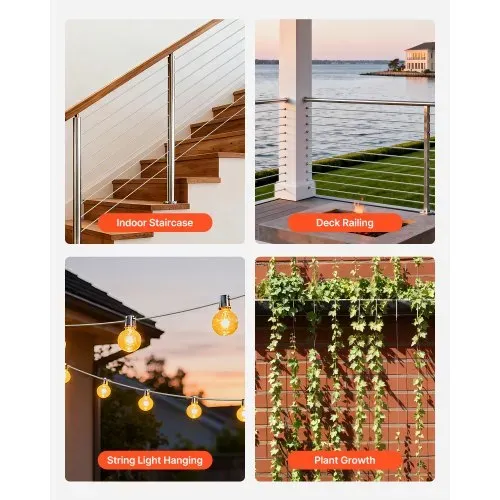 VEVOR Edelstahldrahtseil φ3,2 mm 30,5 m Länge, Drahtseil aus Edelstahl 304 mit einer Bruchlast von 2,94 kN, 7x7 Litzen Stahldraht, Geländerseil für Terrassengeländer, Gartenspaliere – Bild 5