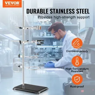 VEVOR Laborständer-Unterstützung, Labor-Retorten-Stützständer 2 Sätze, Laborständer aus Stahl mit 60 cm Stab & 210,82 x 135 mm Gusseisenbasis, inkl. Kolbenklemmen, Bürettenklemmen und Kreuzklemmen VEVOR Laborständer-Unterstützung, Labor-Retorten-Stützständer 2 Sätze, Laborständer aus Stahl mit 60 cm Stab & 210,82 x 135 mm Gusseisenbasis, inkl. Kolbenklemmen, Bürettenklemmen und Kreuzklemmen