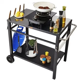 VEVOR Servierwagen Küchenwagen 100 x 64 x 83,5 cm Outdoor-Grill-Esswagen mit Doppelter Ablage, Beweglicher Grilltisch für die Zubereitung von Speisen, Multifunktionale Tischplatte aus Eisen Schwarz VEVOR Servierwagen Küchenwagen 100 x 64 x 83,5 cm Outdoor-Grill-Esswagen mit Doppelter Ablage, Beweglicher Grilltisch für die Zubereitung von Speisen, Multifunktionale Tischplatte aus Eisen Schwarz