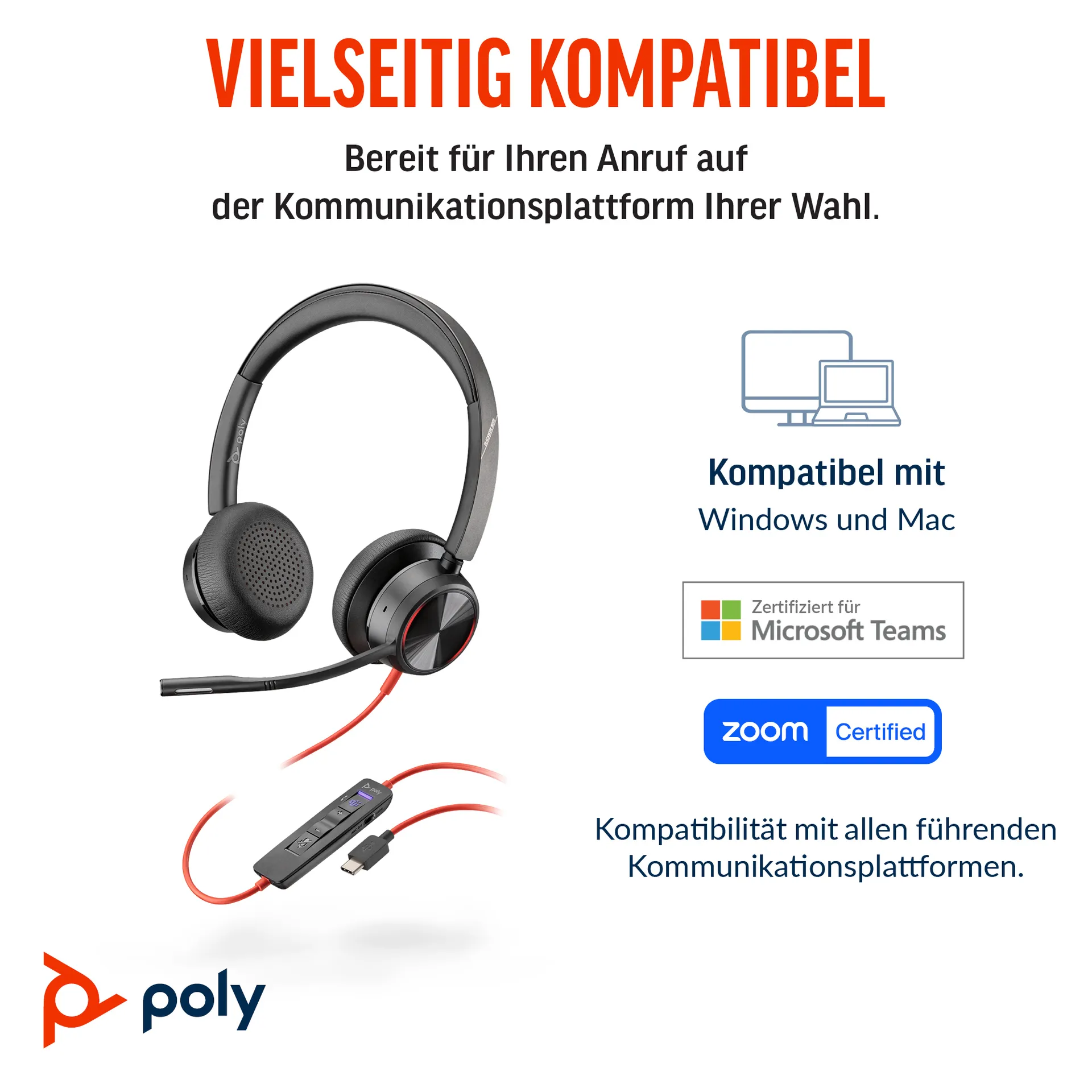 HP Poly Blackwire 8225 USB-C Stereo-Headset + USB-C/A-Adapter – Bild 3