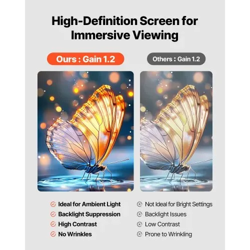 VEVOR Projektionsleinwand (100 Zoll) mit 160° Weitwinkel & Doppelstativ, Beamerleinwand für Projektor innen & außen 16:9 4K HD, tragbare Filmleinwand mit Tragetasche für Heimkino Präsentation – Bild 3