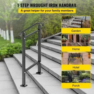 VEVOR Treppengeländer 50×13,5×108 cm Handlauf Geländer Höhe(bis zu 18,5 cm) & Winkel(0-30,8°) einstellbar Eingangsgeländer Eisenhandlauf Ideal für 1 oder 2 stufige Treppen mit Installationskit Schwarz VEVOR Treppengeländer 50×13,5×108 cm Handlauf Geländer Höhe(bis zu 18,5 cm) & Winkel(0-30,8°) einstellbar Eingangsgeländer Eisenhandlauf Ideal für 1 oder 2 stufige Treppen mit Installationskit Schwarz