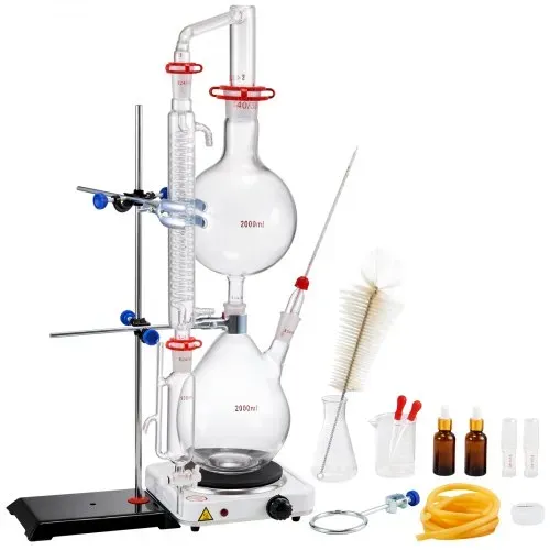 VEVOR Destillationsset für Ätherische Öle, 2000-ml-Destillationsgerät, 3,3-Boro-Laborglas-Destillationsset mit 1500-W-Heizplatte und 24-, 40-Verbindung, 28-teiliges Set – Bild 8