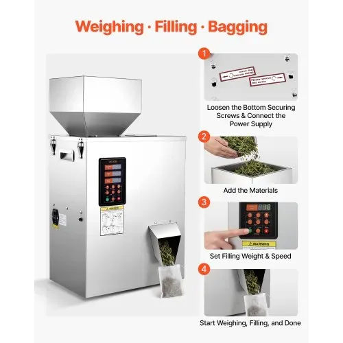 VEVOR Pulverabfüllmaschine Partikelspender Pulverfüller Automatisch 10-500g, Intelligentes Wiegen & Abfüllen, Edelstahlkonstruktion, Hohe Genauigkeit, Ideal für Nüsse Samen Tee Kaffeebohnen Gewürze Mehl – Bild 4