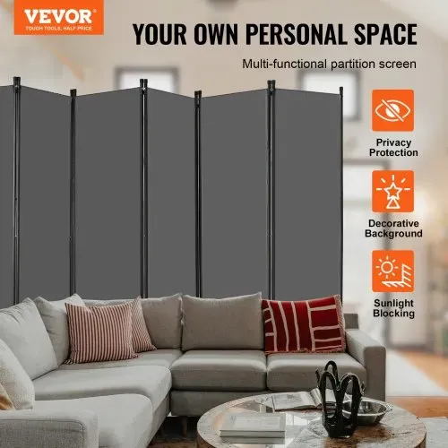 VEVOR Raumteiler 6 Paneele Paravent 3110 x 1805 x 450 mm, faltbarer Sichtschutz & tragbarer Trennwandteiler zur Raumtrennung, freistehende Raumteiler für Büro Schlafzimmer Arbeitszimmer, Grau VEVOR Raumteiler 6 Paneele Paravent 3110 x 1805 x 450 mm, faltbarer Sichtschutz & tragbarer Trennwandteiler zur Raumtrennung, freistehende Raumteiler für Büro Schlafzimmer Arbeitszimmer, Grau