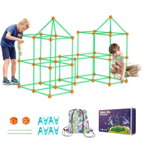 VEVOR Festungsbausatz für Kinder, 140-teiliges im Dunkeln leuchtendes STEM-Bauspielzeug, pädagogisches Geschenk für 4 5 6 7 8+ Jahre alte Jungen und Mädchen, Spielzelt für drinnen und draußen, Konstruktionsspielzeug mit 96 Stäben und 44 Bällen – Bild 8