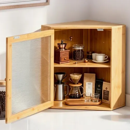 VEVOR Eck-Brotkasten 2 Ebenen Acrylfenster Brotbox 321x321x427mm Bambusholz Ideal für Bagels, Muffins & Selbstgebackenes Brot, Magnetverschluss & 3-Stufig Höhenverstellbarer Einlegeboden, Belüftet – Bild 7