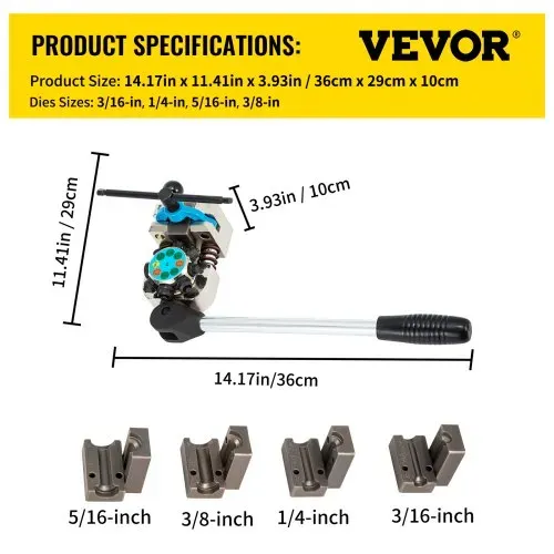 VEVOR Bremsleitungs-Bördelgerät, 45-Grad-Einzel-, Doppel- und Blasenbördel für Rohrgrößen von 4,7625 mm, 6,35 mm, 7,9375 mm und 9,525 cm, geeignet für weiches Metall oder Kupferleitungen – Bild 6