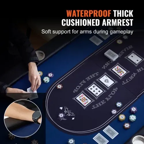 VEVOR Casino Pokertisch Klappbare Tischbeine 1830 x 820 x 720 mm (L x B x H), Faltbarer Pokertisch, Schwarz & Blau Pokerauflage Klapptisch für 8 Spieler, Pokertisch mit Staubschutzhülle Tragbar – Bild 3