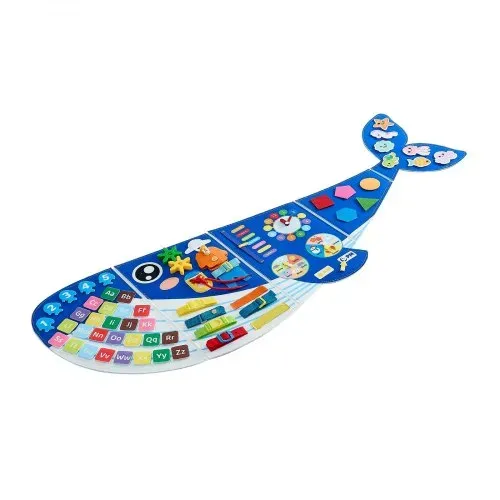 VEVOR Montessori Busy Board 12-in-1 Faltbares Wandmotorikbrett aus Filz Wal, Sensorisches Spielzeug zur Bildung & Frühe Entwicklung für Kinder, mit Zahlen Buchstaben Tieren Formen Uhr & Lernelementen – Bild 8
