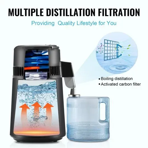 VEVOR Wasser Destilliergerät Distiller Edelstahl Wasserdestilliere 4L Schwarz – Bild 3