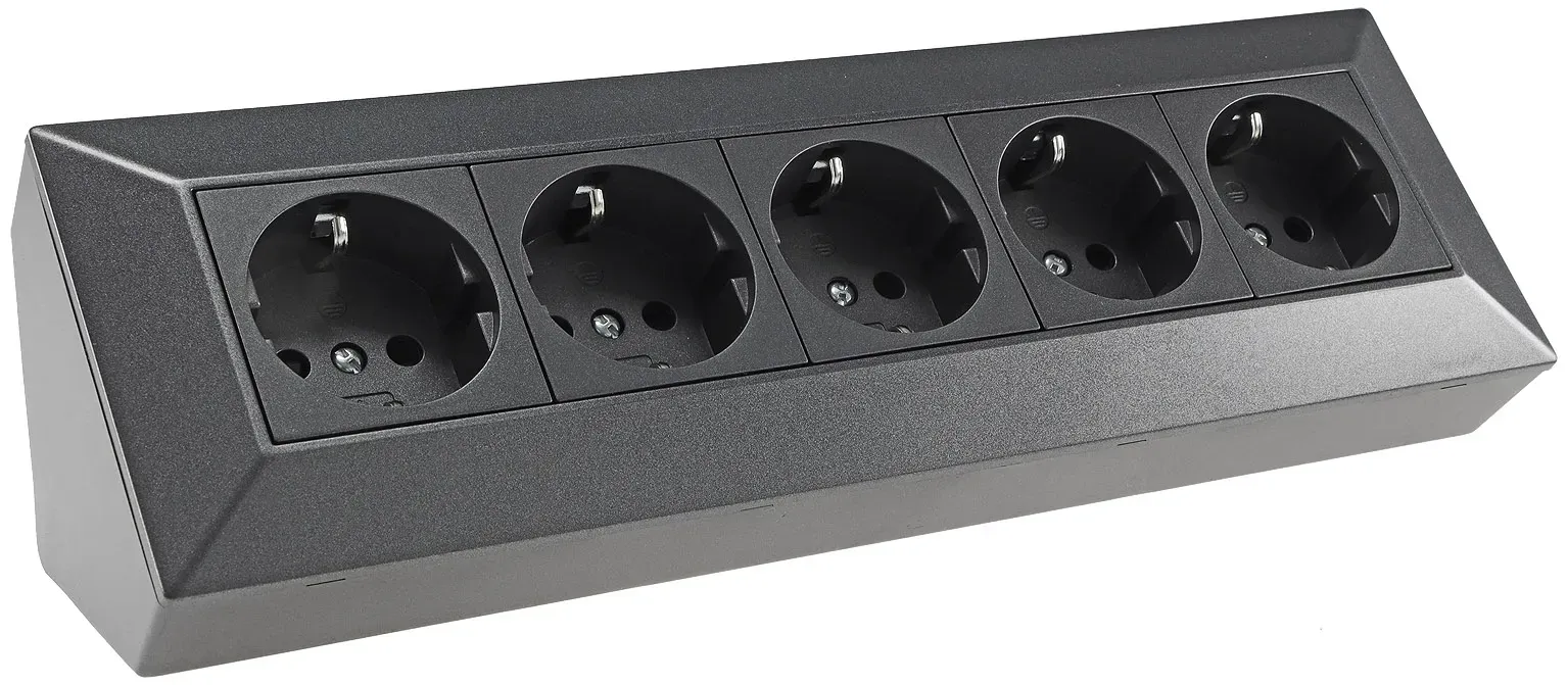 5-fach Steckdosenblock, anthrazit 250V~/ 16A, Aufbaumontage 5-fach Steckdosenblock, anthrazit 250V~/ 16A, Aufbaumontage