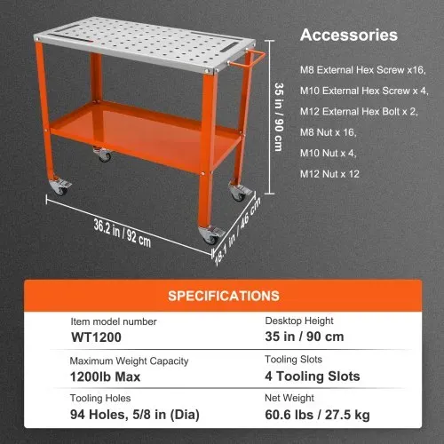 VEVOR Mobiler Schweißtisch 91,4x45,7cm Schweißwerkbank 544kg Tragfähigkeit Lochtisch 94 Löcher (φ 1,6cm) Werkbank Kohlenstoffstahl Arbeitstisch Schweißwagen mit Rädern 4 Werkzeugschlitzen – Bild 6