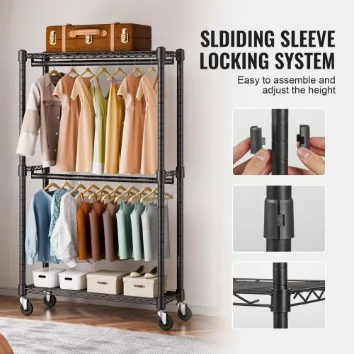 VEVOR Rollbarer Kleiderständer Garderobenständer 1 Kleiderstange, 2-lagig, 136 kg Belastbar Strapazierfähiger Rollbarer Kleiderständer für Schlafzimmer, Wäscheraum, Ankleidezimmer, Eingang usw. – Bild 5