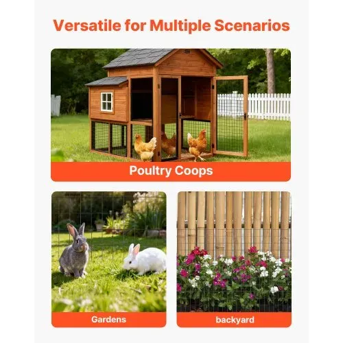 VEVOR Gartenzaun, 61 cm x 7,62 m, Maschenweite 5,08 x 7,62 cm, φ1,52 mm verzinkter Stahldrahtzaun für Hühner & Kaninchen, vinylbeschichteter Gitterzaun für Tiergehege, Käfigdraht, Gartenzäune – Bild 6