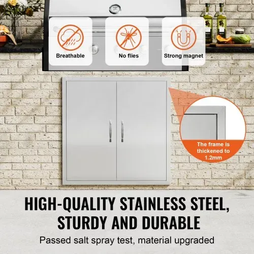 VEVOR Grill-Zugangstür, 790 x 790 x 46 mm, Doppelte Außenküchentür, Flächenbündig montierte Edelstahltür, Vertikale Wandtür mit Griffen, für Grillinsel, Grillstation, Außenschrank usw. – Bild 2