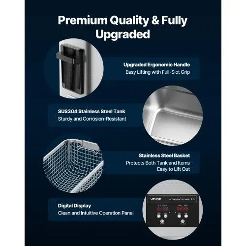 VEVOR 6 L Ultraschallreiniger, professionelle Ultraschallreinigungsmaschine mit Reinigungskorb & Digitalanzeige, 120 W Edelstahl 40 kHz Industrielle Reinigungsmaschine für Uhren Schmuck – Bild 4