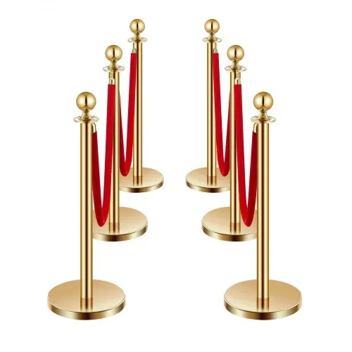 VEVOR Absperrpfosten Absperrung (6 Stk.) zur Steuerung von Menschenmengen mit 4 roten Samtseilen (1,5 m lang), Absperrständer aus Edelstahl mit nachfüllbarem Sockel für Ausstellungen Golden – Bild 10
