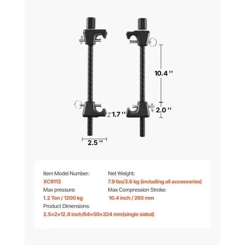 VEVOR Federbeinspanner 2 Stk. Hochleistungs-Schraubenfederspanner-Werkzeug mit 265 mm Reichweite, kompatibel mit 22 mm Sechskant-Stecknüssen, passend für Auto Lkw Motorrad Schwarz 1200 kg belastbar – Bild 6