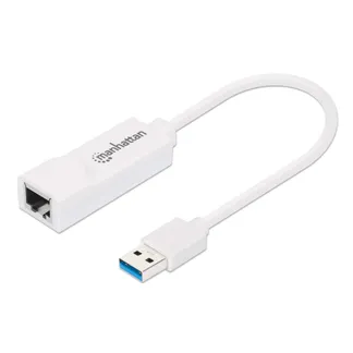 Manhattan USB-A auf Gigabit-Ethernet-Netzwerkadapter, USB 3.2 Gen 1 auf 10/100/1000 Mbit/s Gigabit Ethernet, weiß Manhattan USB-A auf Gigabit-Ethernet-Netzwerkadapter, USB 3.2 Gen 1 auf 10/100/1000 Mbit/s Gigabit Ethernet, weiß