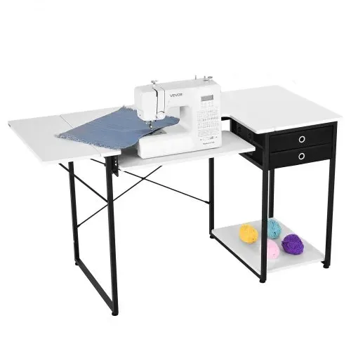 VEVOR Nähtisch Nähmaschinentisch mit klappbarer Tischplatte & verstellbarer Ablage & Stahlbeinen & Schublade, Mehrzwecktisch Computertisch für Zuhause Modestudio Kunststudio Bildungseinrichtung – Bild 9