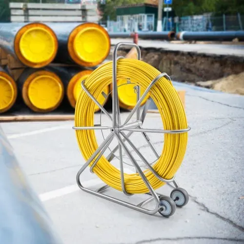 VEVOR Einziehband, 200 m, 5/16 Zoll, Duct Rodder Einziehband-Drahtzieher, Kabelführungsstange mit Rollenständer aus Stahl, 3 Zugköpfe, Angelwerkzeug für Wände & elektrische Leitungen, nicht leitfähig – Bild 7