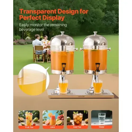 VEVOR Getränkespender (2 x 8 L) für Partys Saftspender (aus Edelstahl + Polycarbonat) mit tropfsicherem Zapfhahn & Sockel Wasserspender für Restaurants Partys, selbstgemachte Getränke Spender – Bild 3