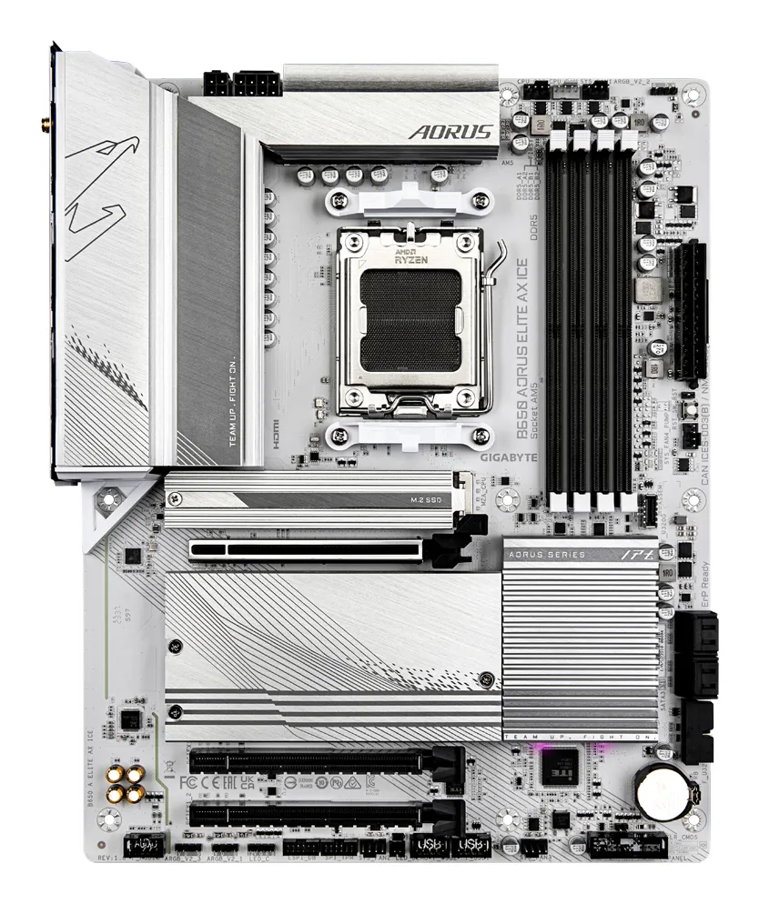 GIGABYTE B650 AORUS ELITE AX ICE Mainboard – Unterstützt AMD Ryzen 9000 CPUs, 12+2+2 Phasen digitales VRM, bis zu 8000 MHz DDR5 (OC), 1xPCIe 5.0 + 2xPCIe 4.0 M.2, Wi-Fi 6E, 2.5GbE LAN, USB 3.2 Gen 2x2 – Bild 3