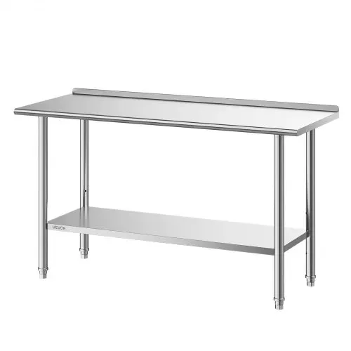 VEVOR Gasto Arbeitstisch 1524 x 610 x 894 mm, Edelstahltisch mit 2 Ebenen & Aufkantung & Höhenverstellbaren Ablagen Obere Ablage (254 kg) Untere Ablage (209 kg) Vorbereitungstisch für Restaurant – Bild 9