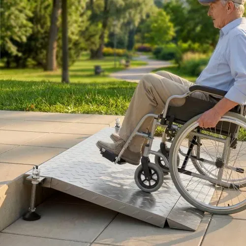 VEVOR Schwellenrampe 980x600mm, 453,6kg Belastbare Rollstuhlrampe mit Verstellbarer Höhe, Rutschfeste Metall-Auffahrschiene, Stabile Auffahrrampe für Rollstuhl Scooter Türschwelle Bordsteine Treppen – Bild 7