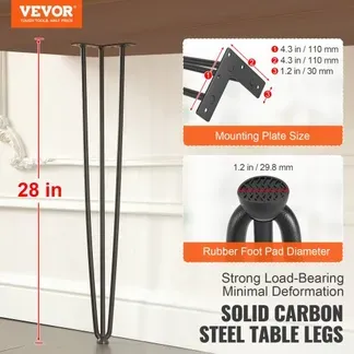 VEVOR 4er-Set Tischbeine Hairpin Tischkufen 710mm hoch 110x110mm Montageplatte Kohlenstoffstahl mattschwarze Pulverbeschichtung Tischfüße mit Gummifußpolster 408kg Tragfähigkeit VEVOR 4er-Set Tischbeine Hairpin Tischkufen 710mm hoch 110x110mm Montageplatte Kohlenstoffstahl mattschwarze Pulverbeschichtung Tischfüße mit Gummifußpolster 408kg Tragfähigkeit