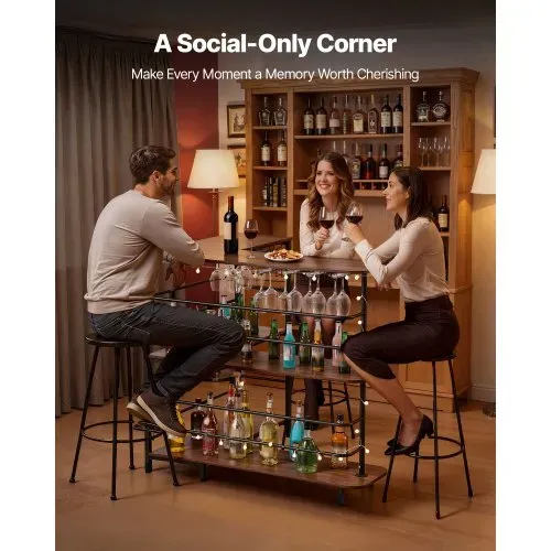VEVOR L-Förmige Hausbar mit Stauraum, Bartheke mit 3 Ebenen & Weinglashalter, 99,8 kg Belastbar, Eck-Bartresen aus Holzwerkstoff für Zuhause Küche Wohnzimmer Keller, Bartisch 1200 x 900 x 1095 mm – Bild 5