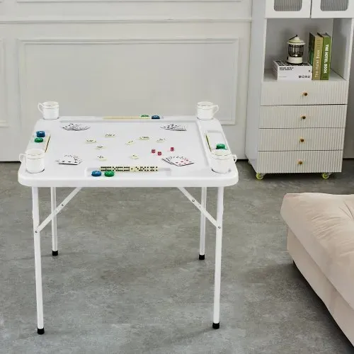 VEVOR Mahjong-Tisch, Klappbarer Dominotisch für 4 Spieler mit Verschleißfester Grüner Tischplatte, Tragbarer Quadratischer Kartentisch mit 4 Getränkehaltern & 4 Chip-Fächern für Mahjong-Poker-Puzzles – Bild 7
