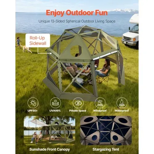 VEVOR Pop-up-Pavillon, 3,96 x 3,96 m, 13-seitiges, kugelförmiges Campingzelt mit abnehmbarem Dach & Tragetasche, 360°-Belüftung, Sonnenschutz, Partyzelt für 10–12 Personen, Grün – Bild 2