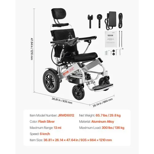 VEVOR Rollstuhl Elektrisch Faltbar, medizinischer Roller bis 136 kg, Elektrorollstuhl mit verstellbarer Rückenlehne, 21 km Reichweite, für Senioren und Behinderte, Leicht zu transportieren – Bild 6